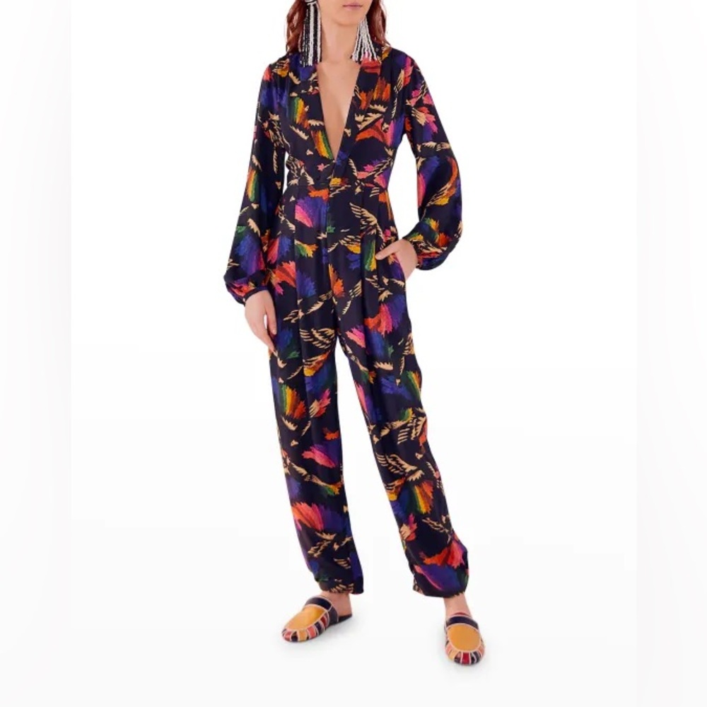 Farm Rio Black Macaw Flight Multicolored Jumpsuit